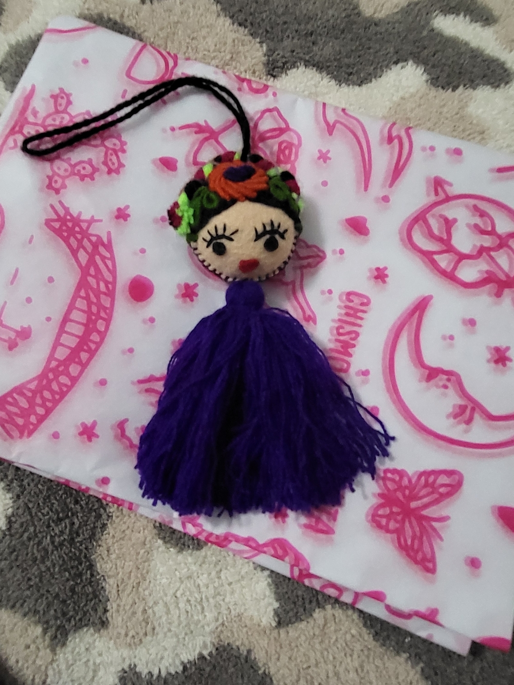 Embroidered Frida Kahlo Purse Charm, Handmade In Mexico